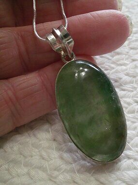 Natural MOSS PREHNITE Handmade Sterling 925 Pendant/Chain #577E